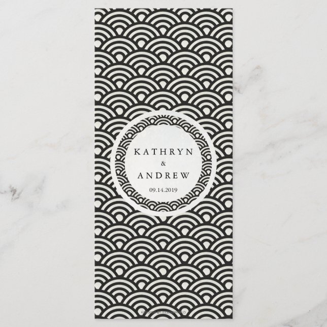 Japonais Seigaiha Waves Elegant Beach Wedding Menu (Devant)