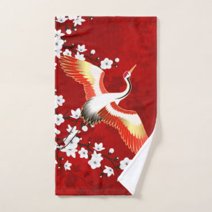 Japonaise Grue Blanc Cerisier Fleur Rouge