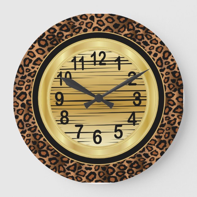 Jaquar Animal Print with Gold Scribble Design Große Wanduhr (Vorderseite)
