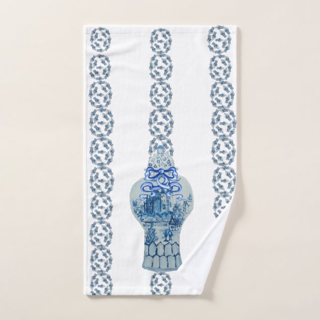 Jar de gingembre bleu et blanc rayé (Serviette à main)