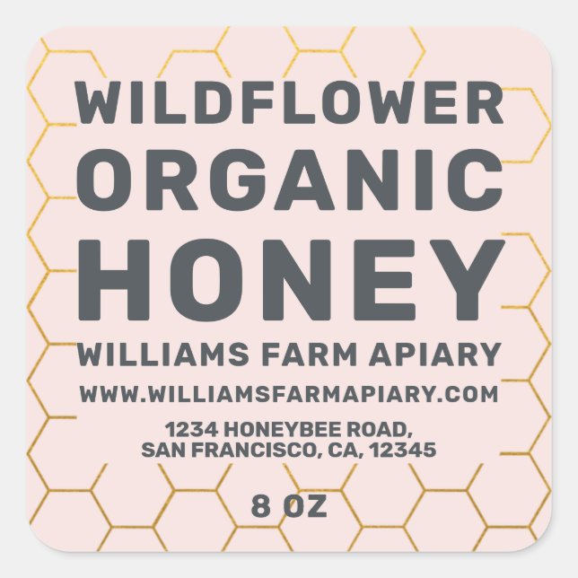 Jar de miel moderne Étiquette Honeybee Apière rose (Devant)