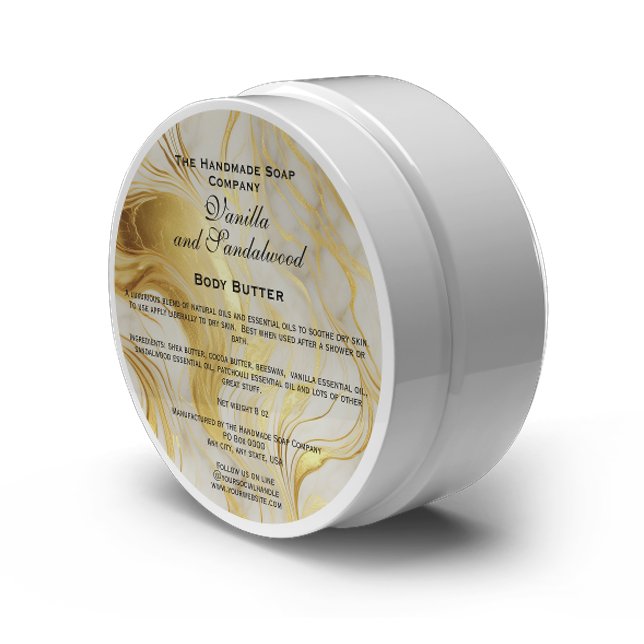 JAR-Label für Kosmetika aus weißem und goldenem Ma Runder Aufkleber (Von Creator hochgeladen)
