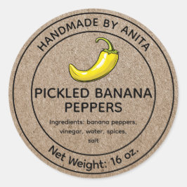 Jar Label Kraft gepickte Bananen-Paprikaschoten Runder Aufkleber