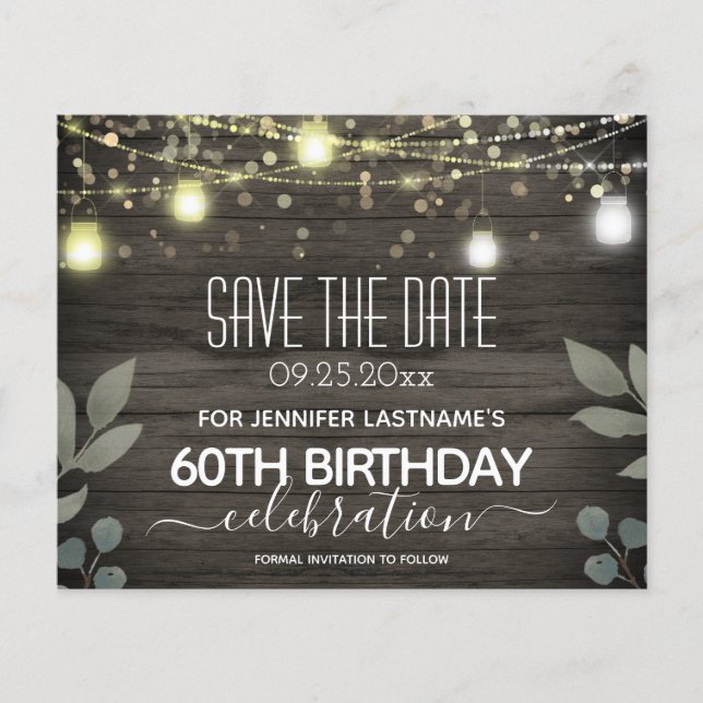 Jar Light 60. Geburtstag Save the Date Budget (Vorderseite)