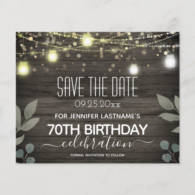 Jar Light 70. Geburtstag Save the Date Budget (Vorderseite)