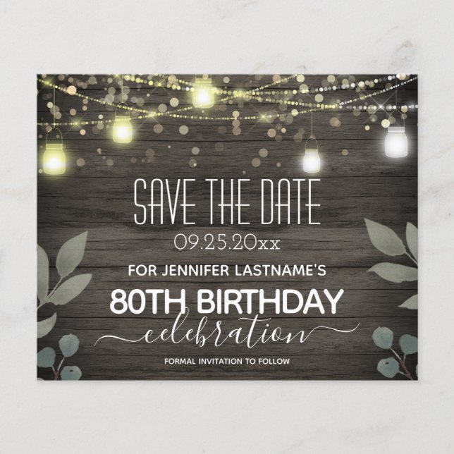Jar Light 80. Geburtstag Save the Date Budget (Vorderseite)