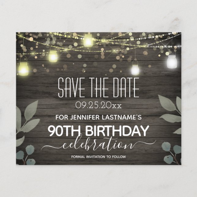 Jar Light 90. Geburtstag Save the Date Budget (Vorderseite)