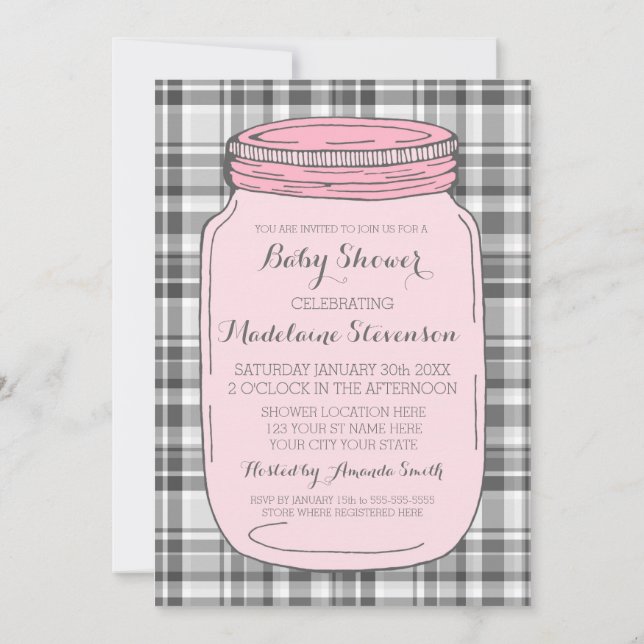 Jar Mason rose Personnalisé Baby Shower Invitation (Dos)