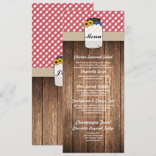 Jar Menu Wedding Empfang Roter Karo Sonnenblume Menükarte (Vorne/Hinten)