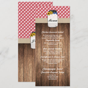 Jar Menu Wedding Empfang Roter Karo Sonnenblume Menükarte