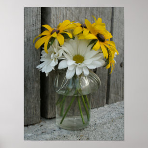 Jar of Daisies & Black Mit Augen Susans Poster