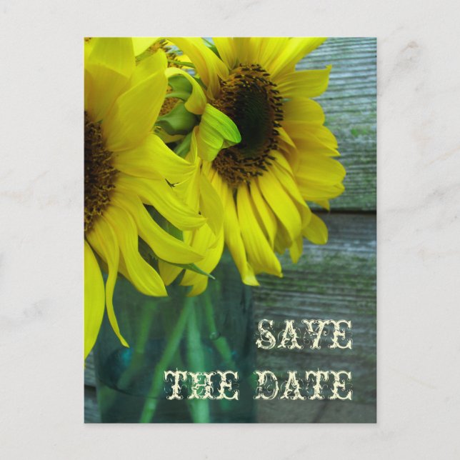 Jar Sonnenblumen Barnwood Fall Save the Date Ankündigungspostkarte (Vorderseite)