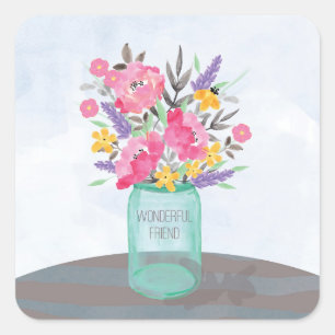 Jar Vase am Tag der Mutter mit Blume Quadratischer Aufkleber