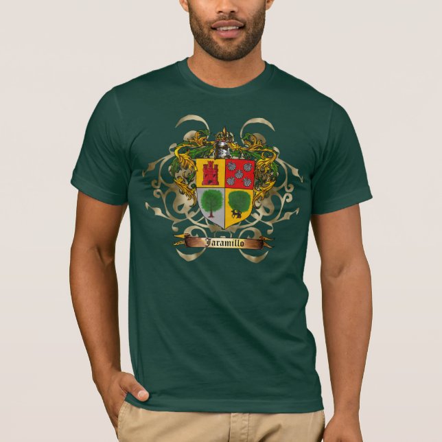 Jaramillo Familienname-Schild der Arme T-Shirt (Vorderseite)