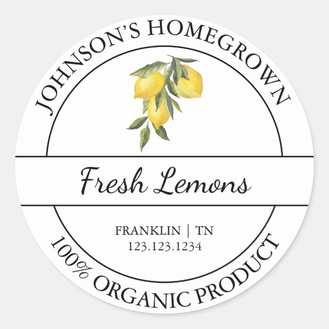 Jardin à la maison Étiquette de citron bio frais (Devant)