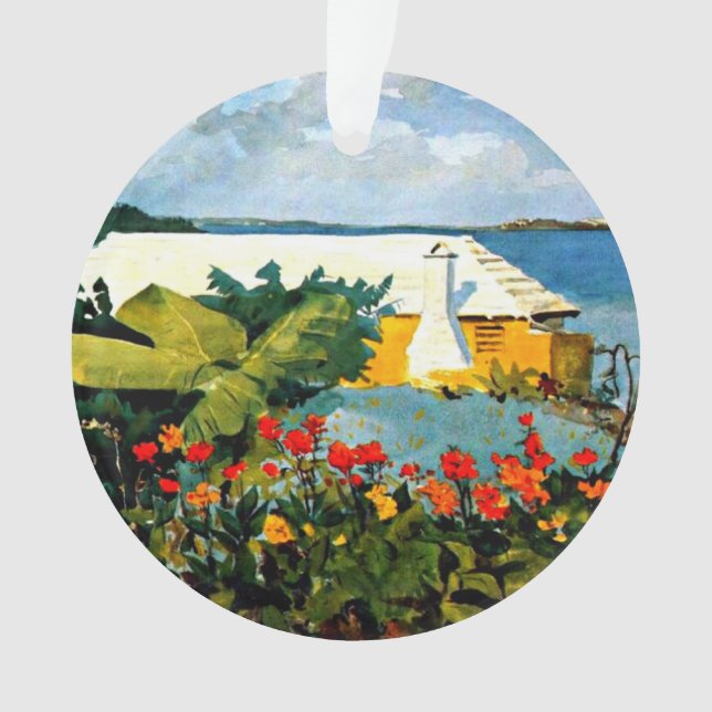 Jardin aux fleurs et bungalow par Winslow Homer, (devant)