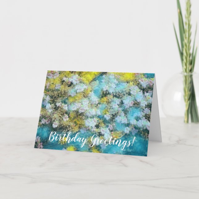 Jardin aux fleurs peintes en blues Carte d'anniver (Devant)