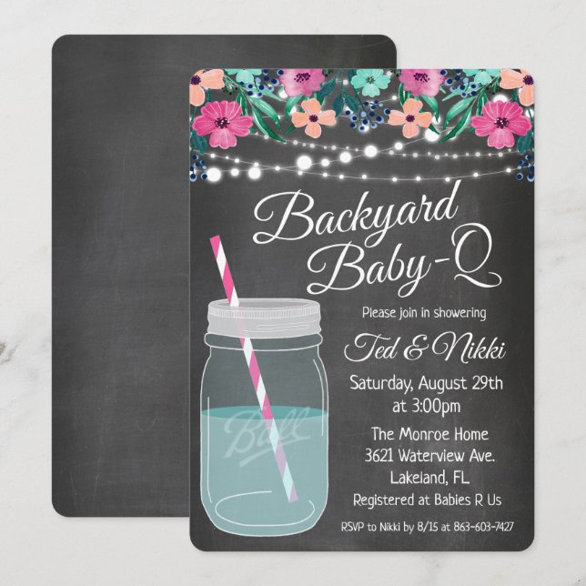 Jardin Baby Q Mason Jar Invitation (Devant / Derrière)