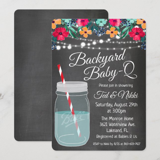 Jardin Baby Q Mason Jar Invitation (Devant / Derrière)