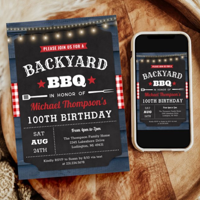 Jardin Barbecue 100e anniversaire Invitation (Backyard Barbecue 100th Birthday Invitation)