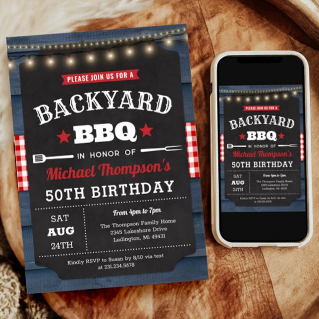 Jardin Barbecue 50e anniversaire Invitation (Backyard Barbecue 50th Birthday Invitation)