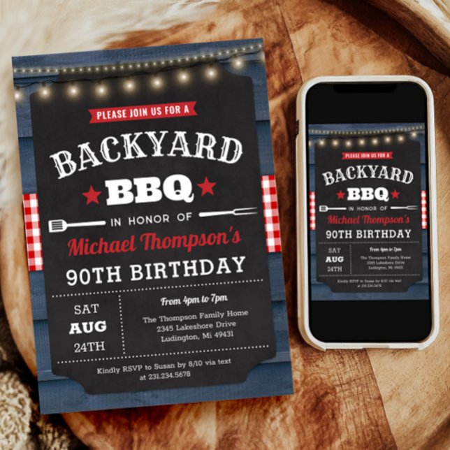 Jardin Barbecue 90e anniversaire Invitation (Backyard Barbecue 90th Birthday Invitation)