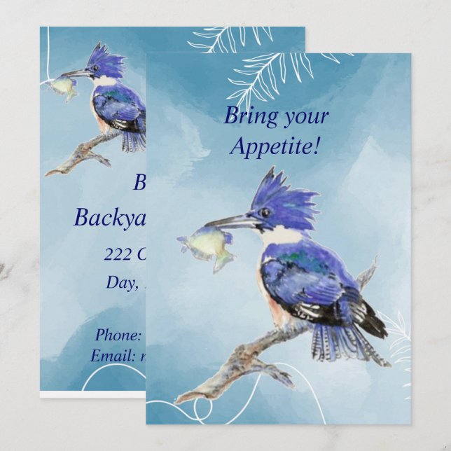 Jardin Barbeque Kingfisher Bird Party Invitation (Devant / Derrière)
