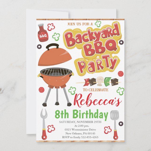 Jardin BBQ Invitation d'anniversaire, BBQ Party (Devant)