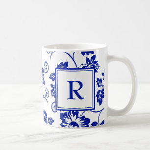 Jardin Bleu Motif Monogramme Café Mug