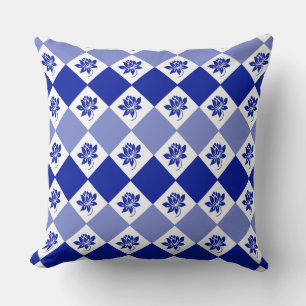 Jardin bleu Oreiller à lancer Motif diamant