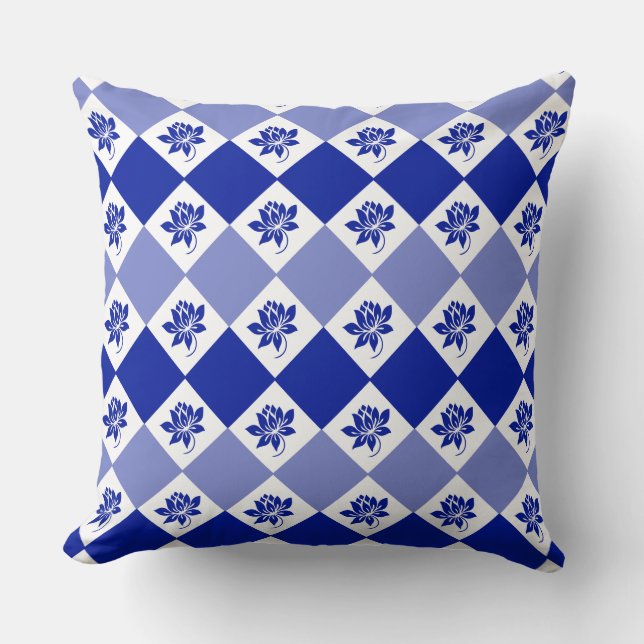 Jardin bleu | Oreiller à lancer Motif diamant (Recto)