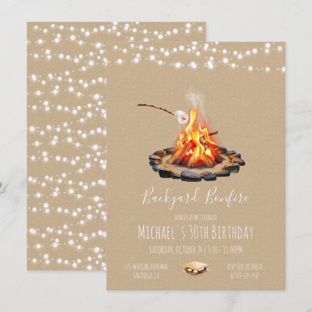 Jardin Bonfire chaîne de lumières Invitation (Devant / Derrière)