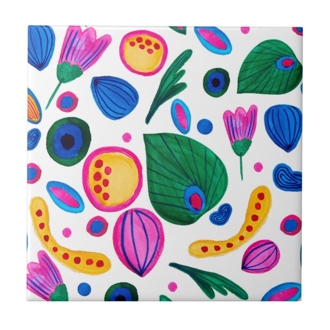 Jardín Botánico Abstracto Boho Maximalist Fliese (Vorderseite)