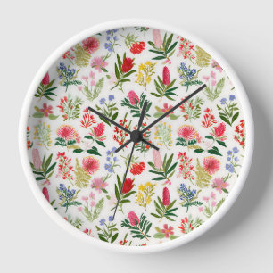 Jardin Botanique Écarlate Horloge Murale Fleurie