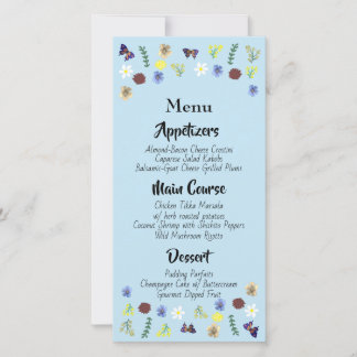 Jardin botanique Floral Blue Menu Mariage
