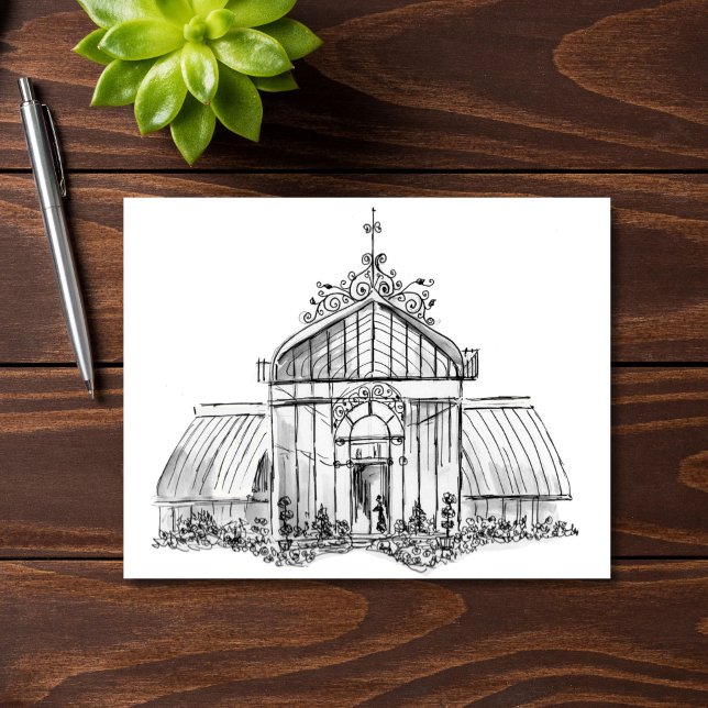 Jardin botanique victorien dessiné à la main (This whimsical greenhouse can lend charm to your correspondence. Cards have a million uses!)