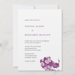 Jardin chic violet gris paon faire-part de mariage