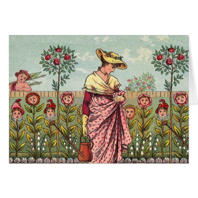 Jardin Cultivation Flower Woman Art Antique (Devant horizontal)