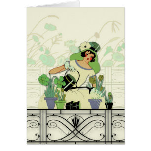JARDIN DE FENÊTRE, DAME D'ART DÉCO : VERTS D'ÉTÉ