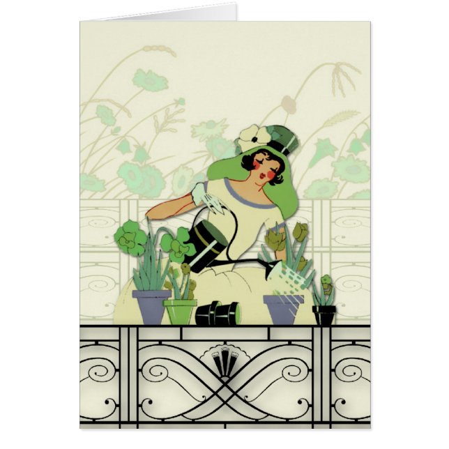 JARDIN DE FENÊTRE, DAME D'ART DÉCO : VERTS D'ÉTÉ (Devant)