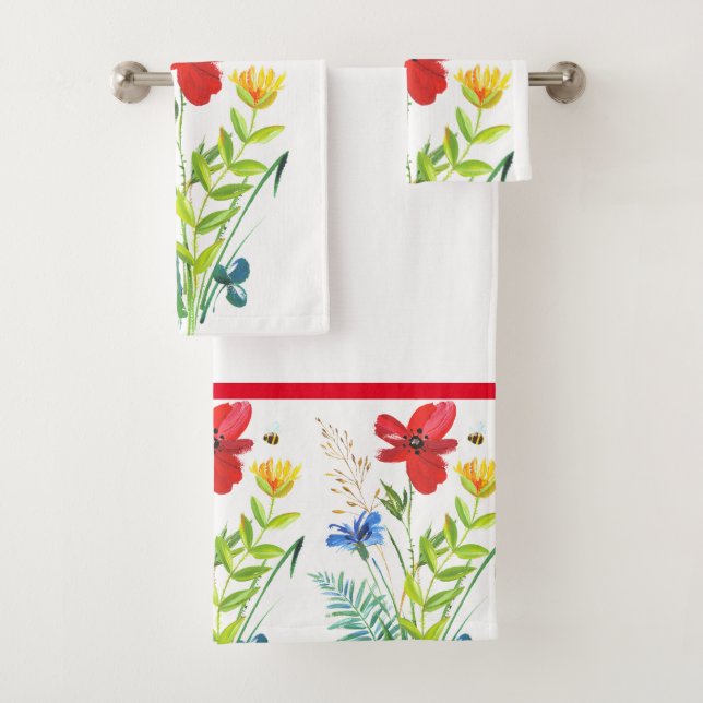 Jardin de fleurs peint Serviette de salle de bain (En situation)