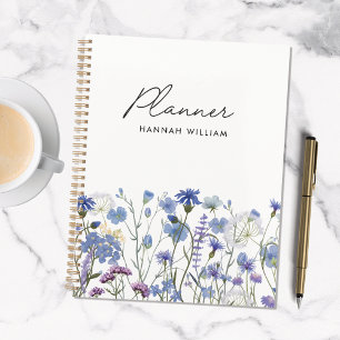 Jardin de fleurs sauvages à aquarelle bleue monogr