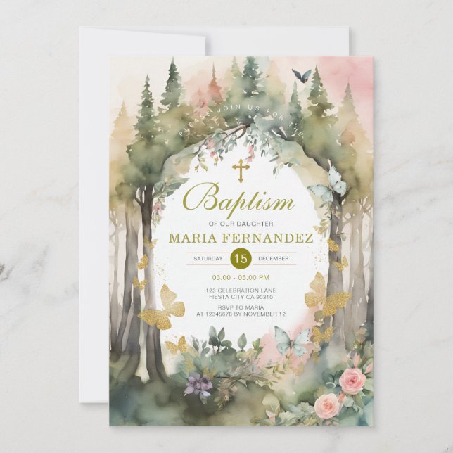 Jardin de fleurs verdure Floral Baptême Invitation (Devant)