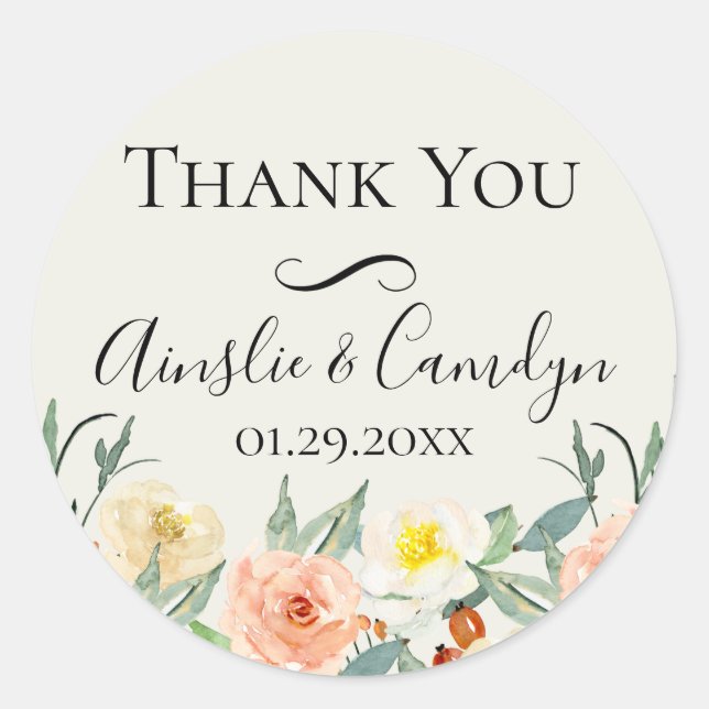 Jardin De Fleurs Wedding Vielen Dank Runder Aufkleber (Vorderseite)