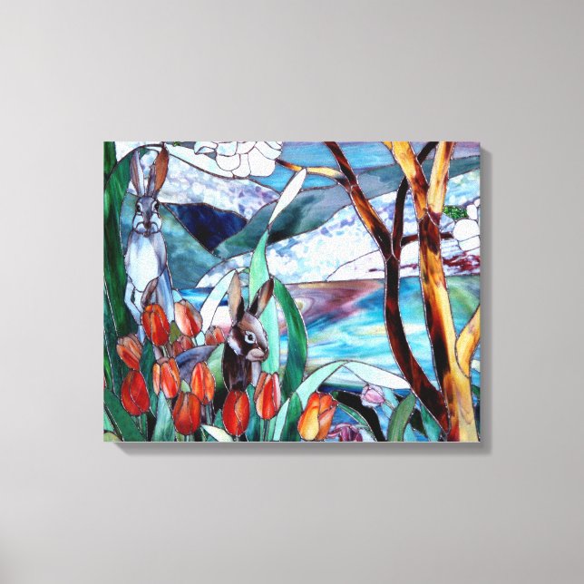 Jardin de lapin Vitrail sur toile enveloppée (Recto)