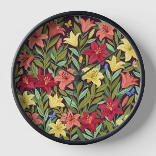 Jardin de lys abstraits Papillons Art Horloges