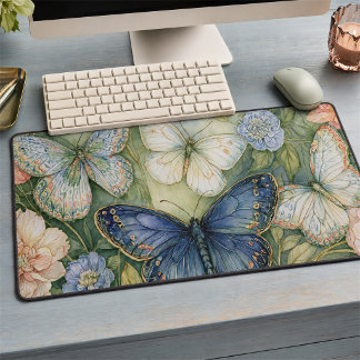 Jardin de papillons bleus aux florales romantiques