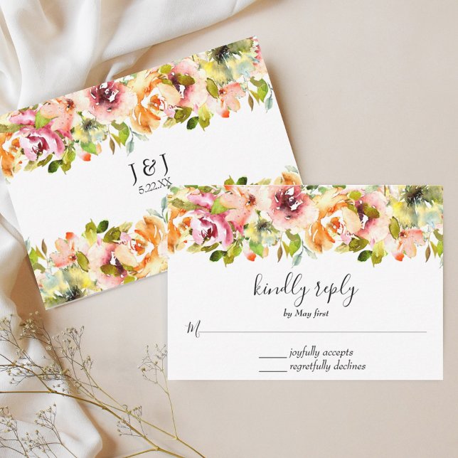 Jardin d'été Aquarelle Floral Mariage Carte RSVP (Summer Garden Watercolor Floral Wedding RSVP Card)
