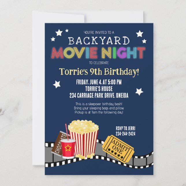 Jardin Film Nuit Anniversaire Fête Invitation (Devant)