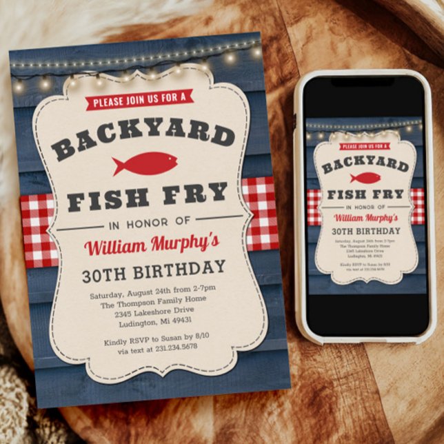 Jardin Fish Fry 30th Birthday Invitation (Backyard Fish Fry 30th Birthday Invitation)
